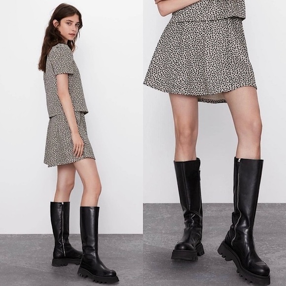 NWT ZARA 90s Leopard Cheetah Knit High Waist A-Line Skater Circle Mini Skirt S - Picture 3 of 7